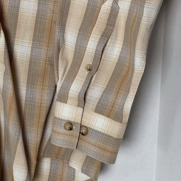 VTG Eddie Bauer Men’s M Button Front Shirt Beige Brown Tan Plaid Long Sleeve EUC - Picture 5 of 9